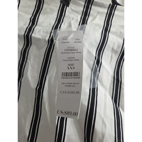 White House Black Market White Black Striped Poplin Wrap Top Blouse XXS Nwt - Picture 7 of 8